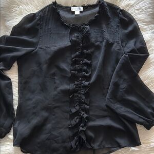 🖤LOFT SHEER BLACK RUFFLED 3/4 SLEEVE BLOUSE🖤